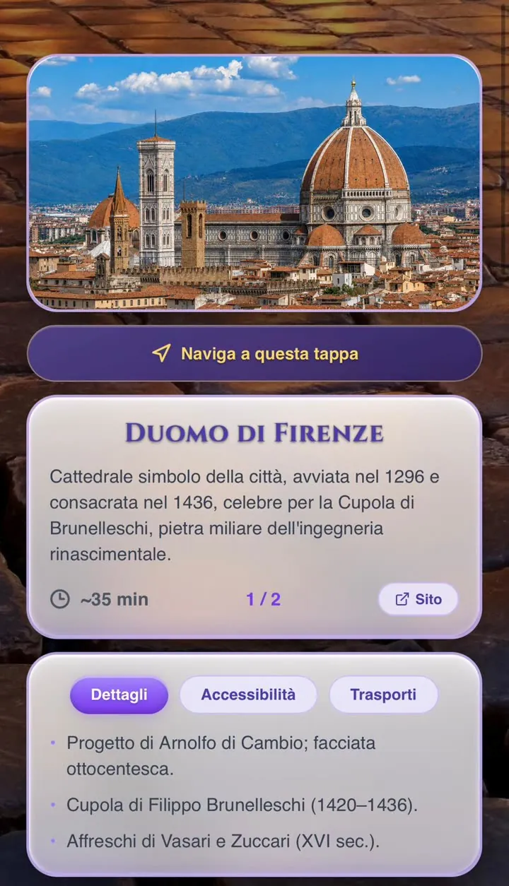 Ficha de la parada Duomo de Florencia con navegación